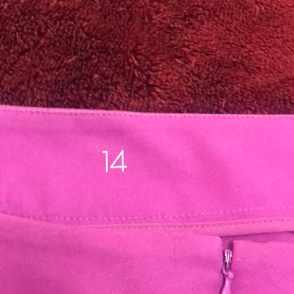Bright pink Ann Taylor skirt size 14 but has been taken in slightly. Short.